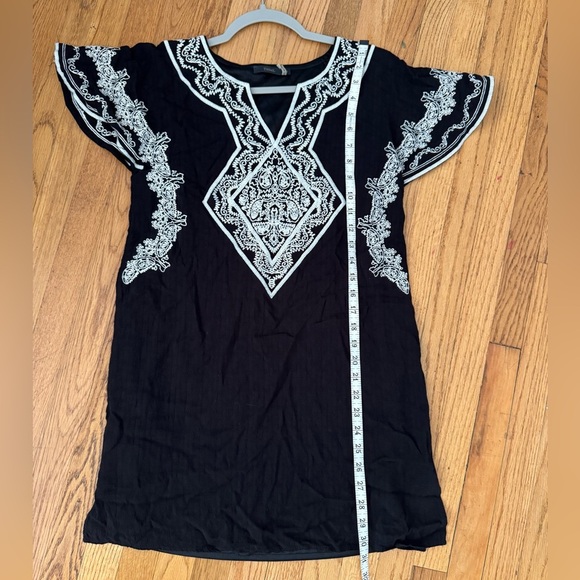 THML Black Mini Dress / Tunic with White Embroidery. Sz Small - Picture 10 of 10